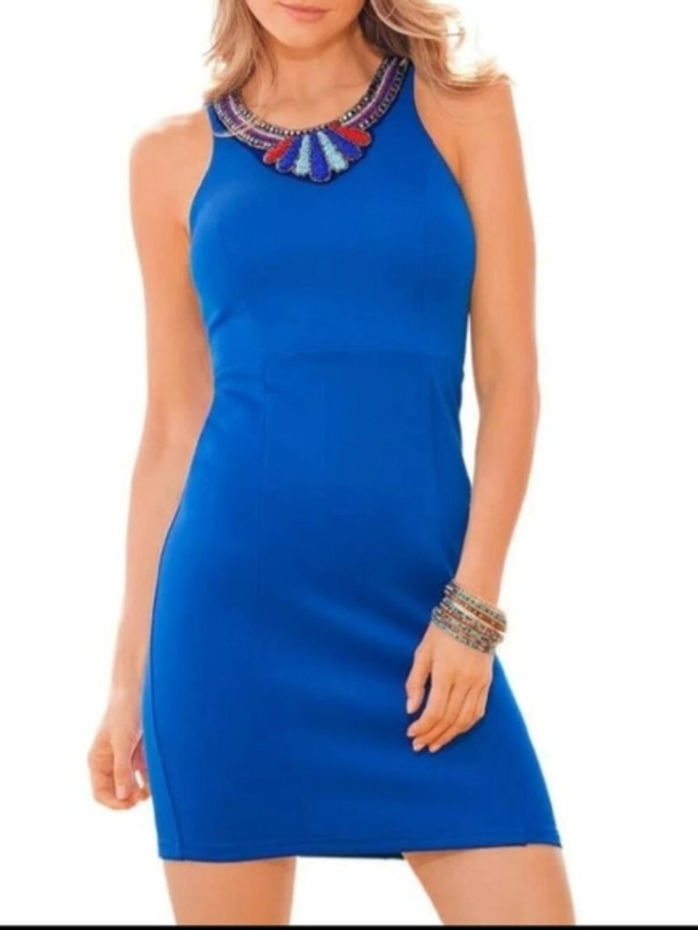 BOSTON PROPER Royal Blue Beaded Sheath Dress Size 4